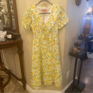 NWT~BETSEY JOHNSON Women Lemon Print Martina Midi Lined Dress Size Small